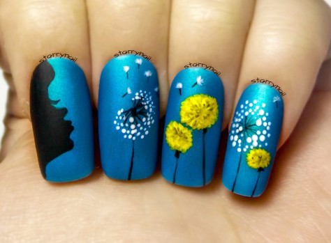 Full Bloom Dandelion Nail Art