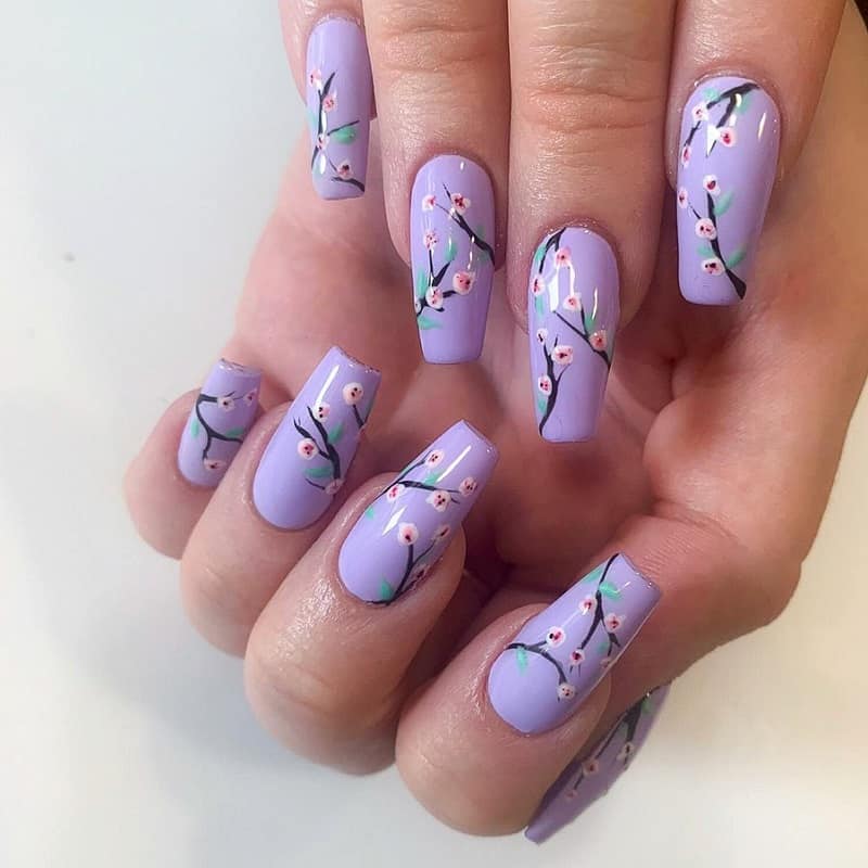 cherry blossom purple nail art