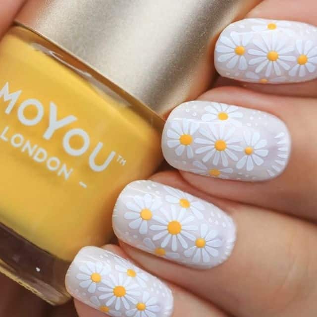 White on white daisy nail designs