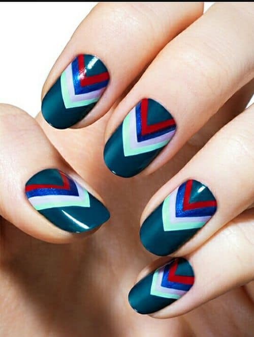 colorful design on chevron nail