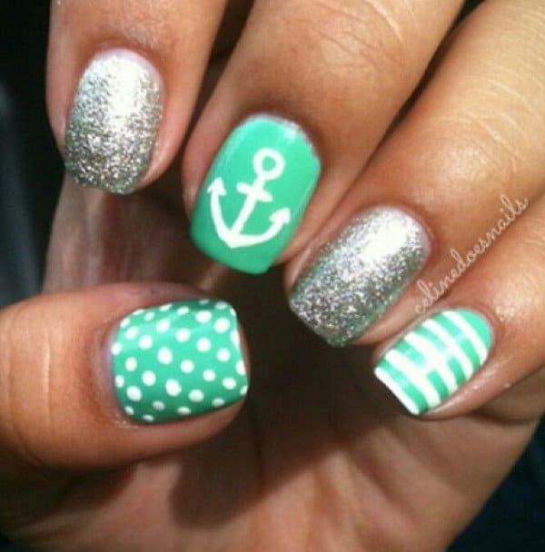 Mint Green Anchor Design Nail