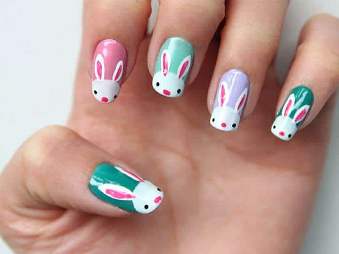 hand painted bunny nail design