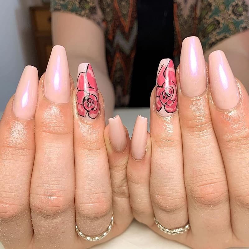 hand painted roses nail art