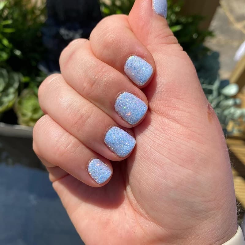 short square baby blue nails