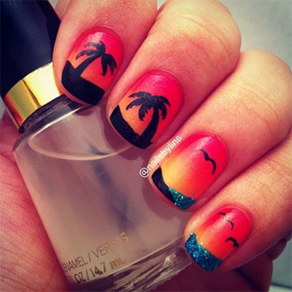 Sunset on The Beach Nail Design