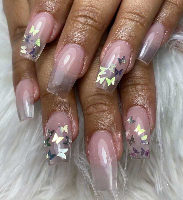 clear nails with butterflies