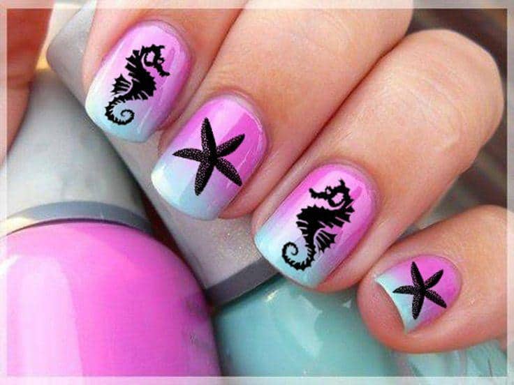 Starfish & Seahorses Beach Nail Design