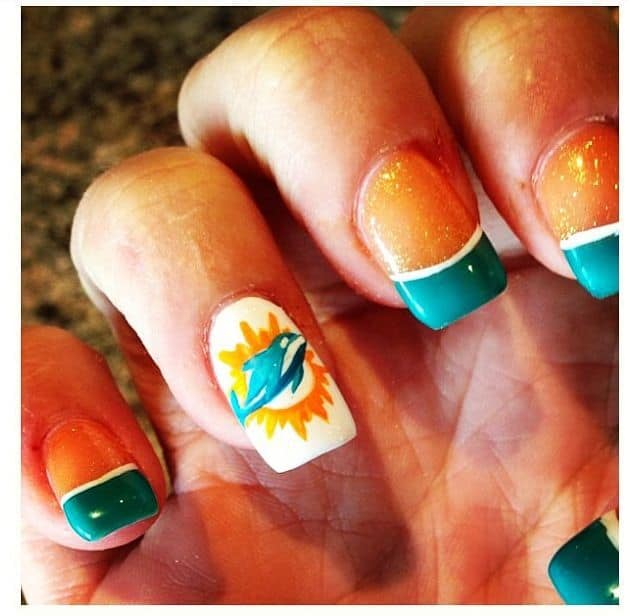 Miami Dolphins Football Nail Art Ideas & Designs