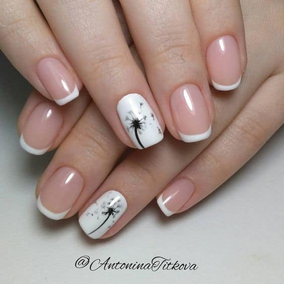 Dandelion art on French Nail