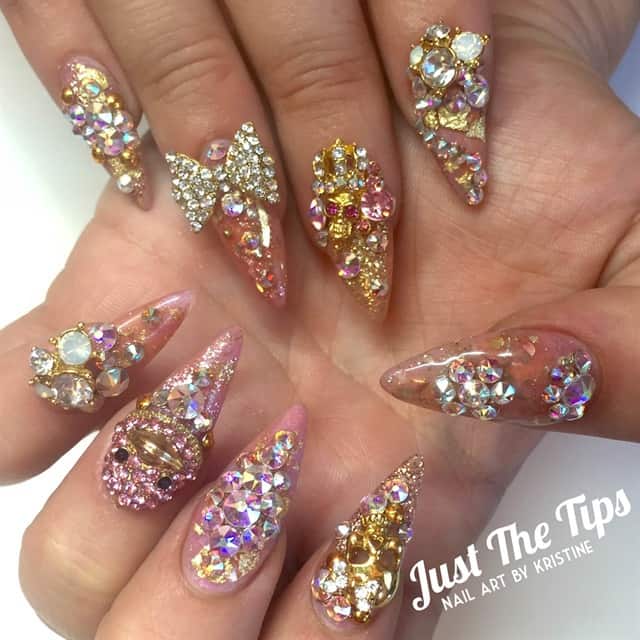 Crystal Nail with golden glitters