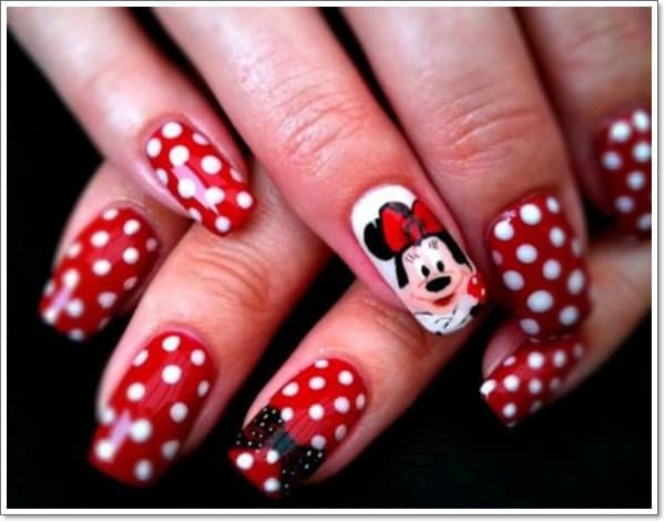 Polka Dot & Minnie Mouse Nail Art