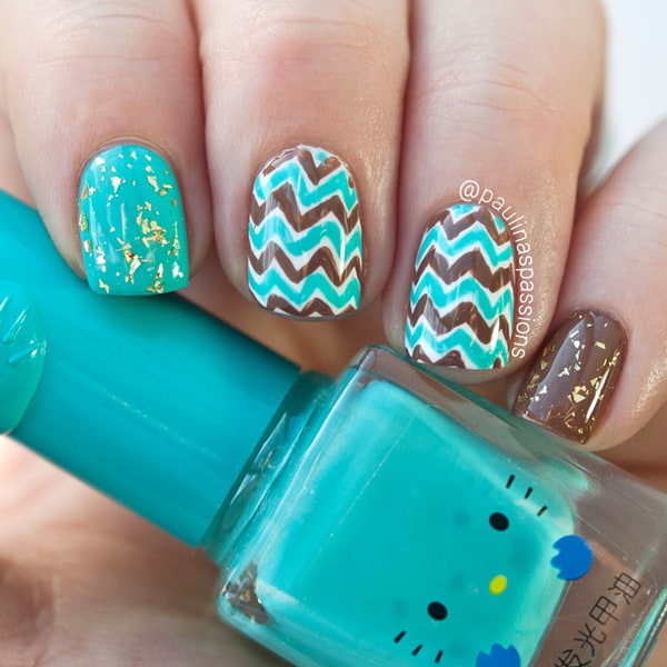 Tiffany blue & Brown Chevron nail