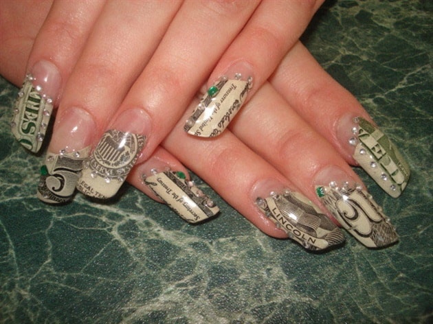 Five Dollar Note Nail Art 