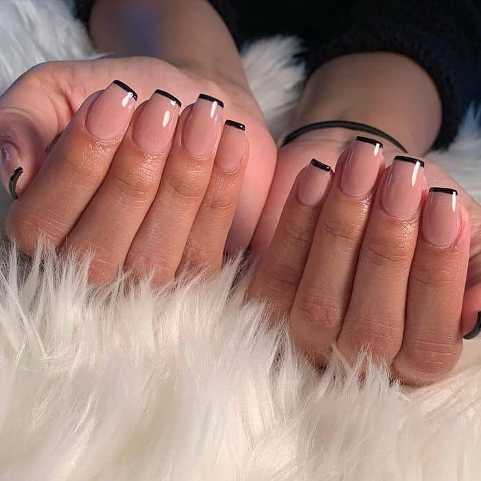 Square Shaped Black Tip Nails