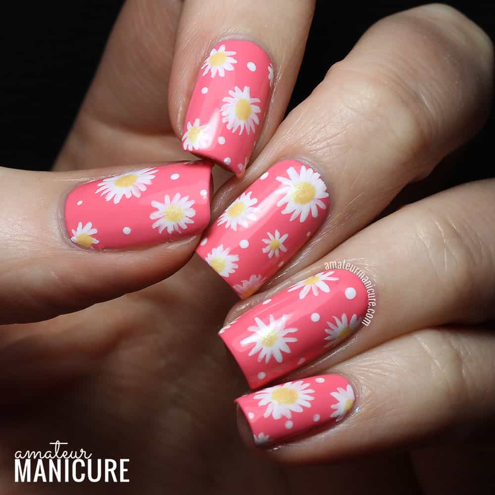 pink daisy nail designs