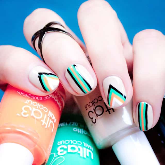 Neon Color Geometric Nail Art