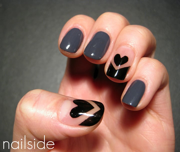 black tip heart nail design