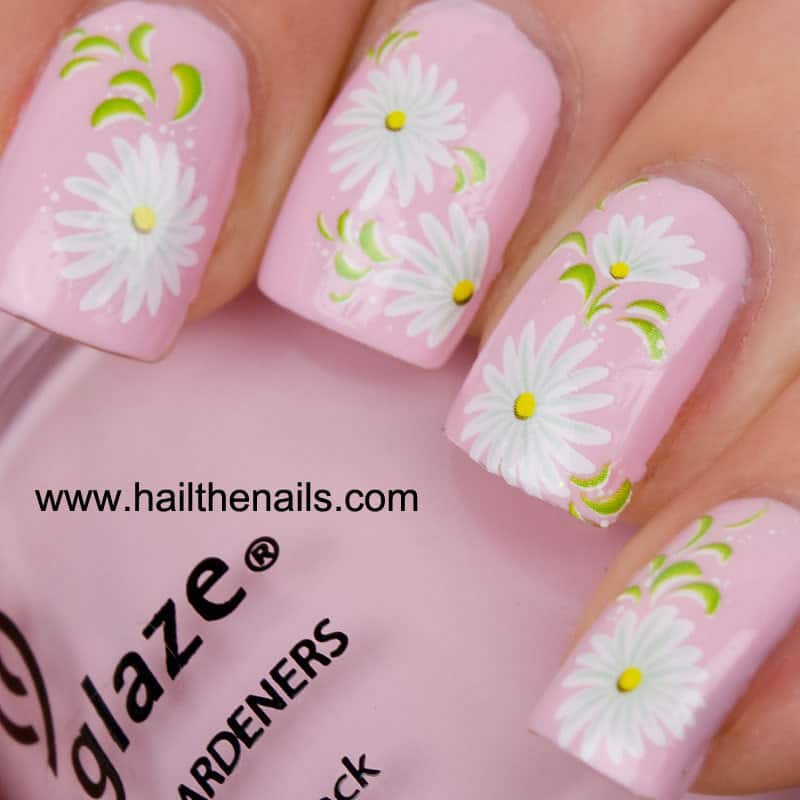 Light pink daisy flower nail art