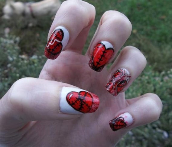 Broken Heart Emo Nail Design