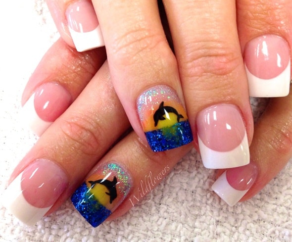 Dolphin art on natural solar nail