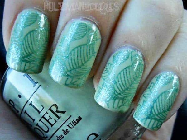 mint leaves design on nail