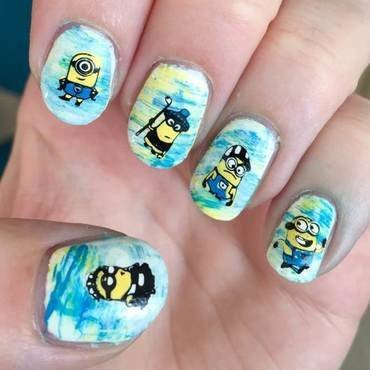 Hand painted minion nail design