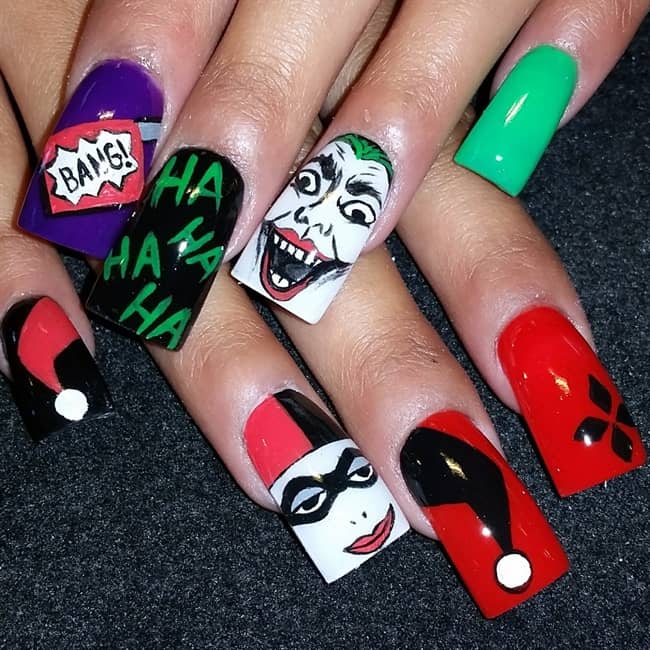 21 Freaky Harley Quinn Nail Art to Go Crazy – NailDesignCode