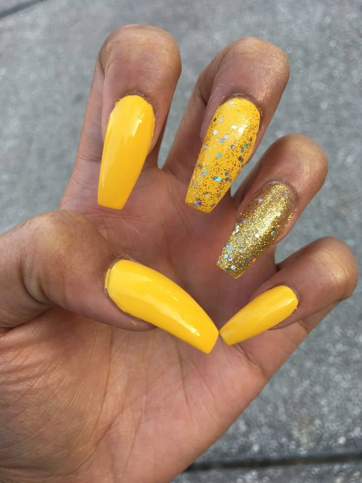 Yellow ballerina nail idea for dark skin