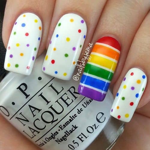 rainbow polka dot nail