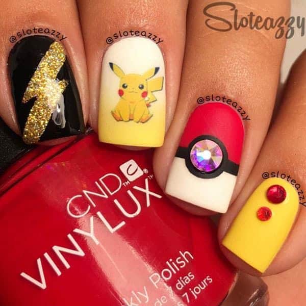 pikachu and pokeball nail art