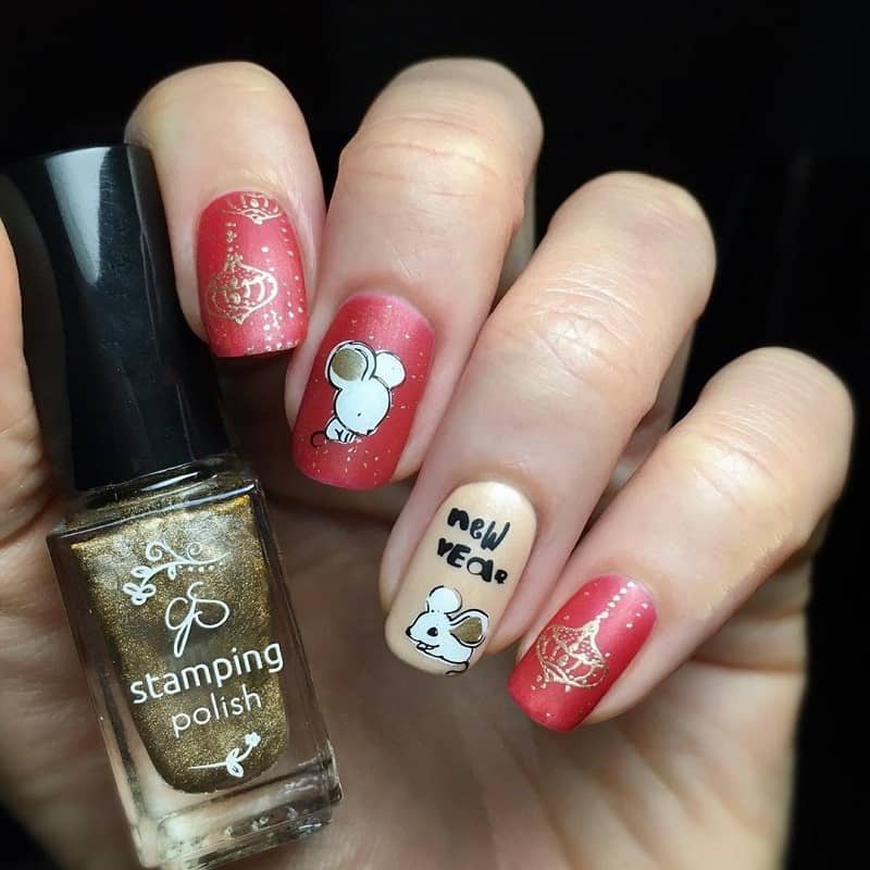 chinese new year mouse nail art
