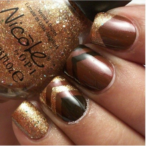 dark brown glitter nail design