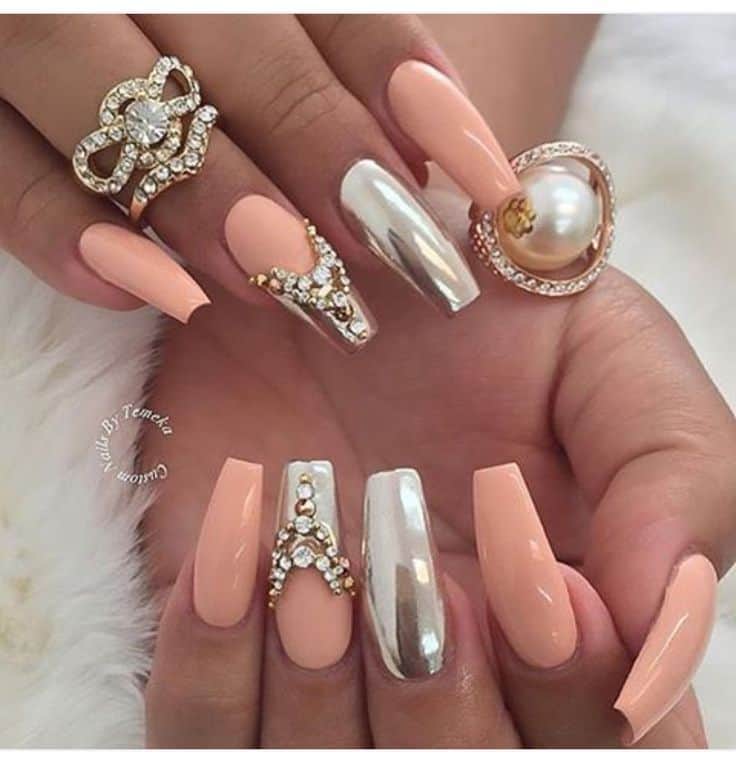 Ballerina prom nails with crystals