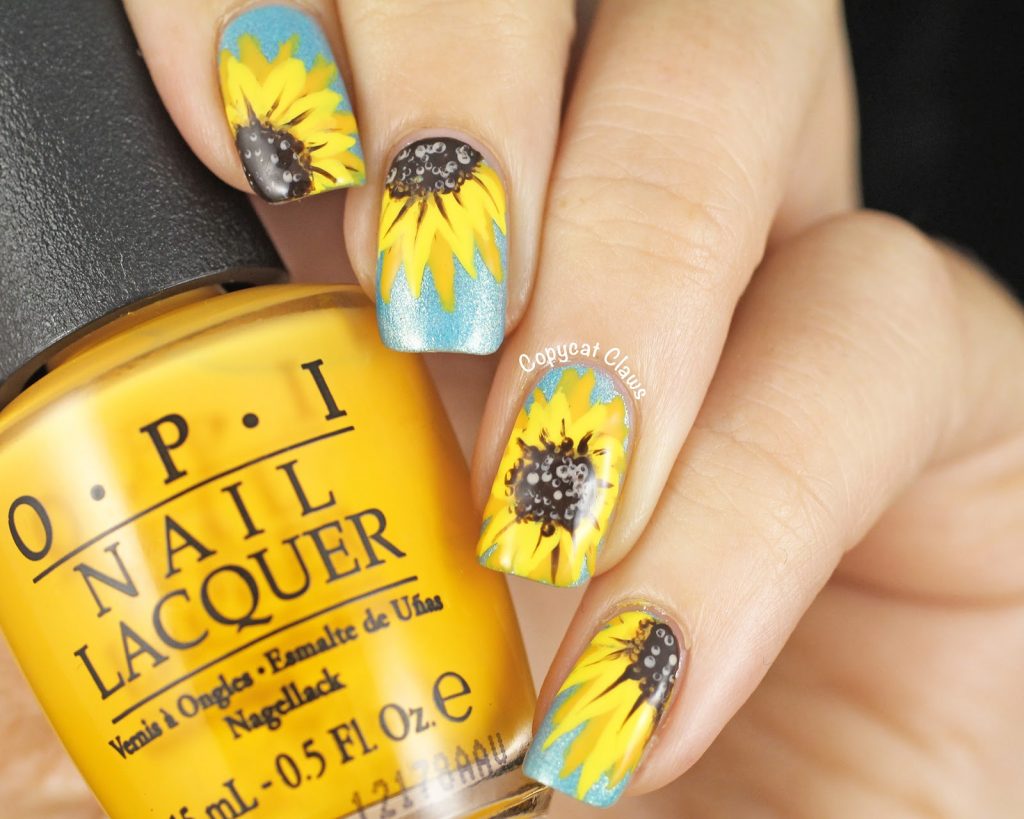 tiffany blue nail sunflower nail