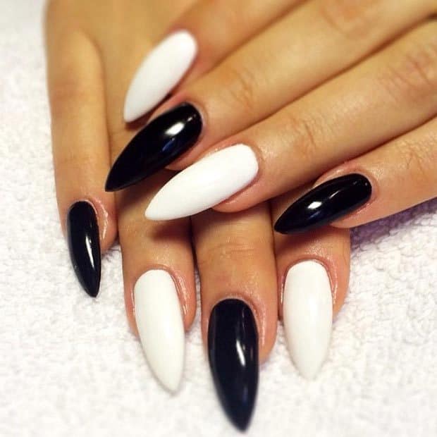 black and white stiletto nails