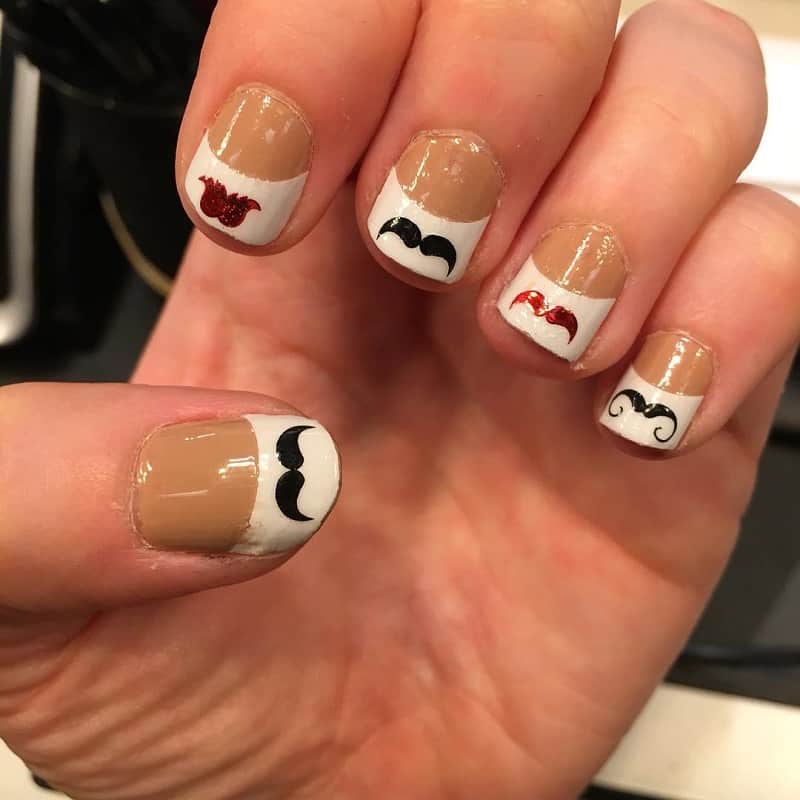 mustache french nails
