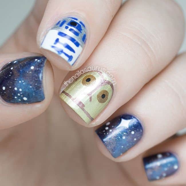 blue & gold star wars nail