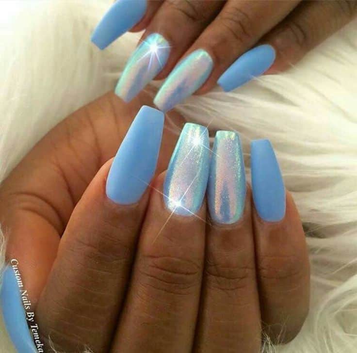 shiny blue Holographic Nails