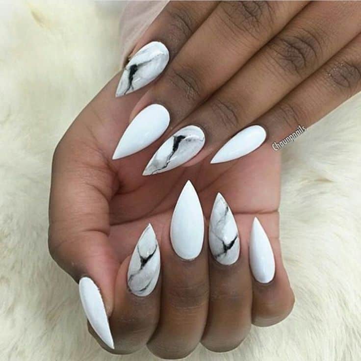 Black And White Marble stiletto Nails