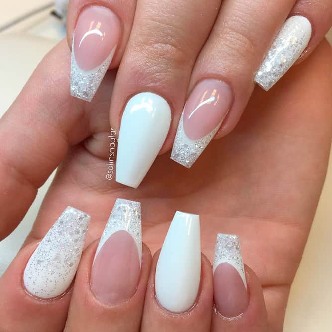 French Style White Coffin Nails