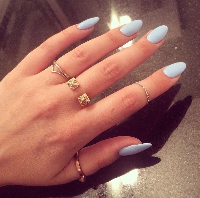 Sky Blue Acrylic Nails light blue oval shaped acrylic nails