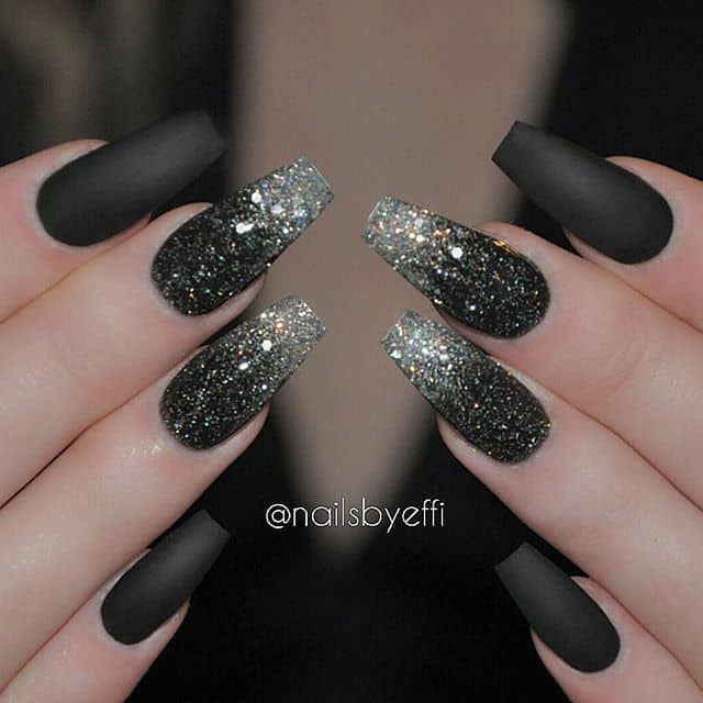 black matte ombre glitter nail