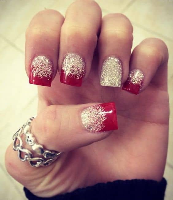 red glitter ombre nail