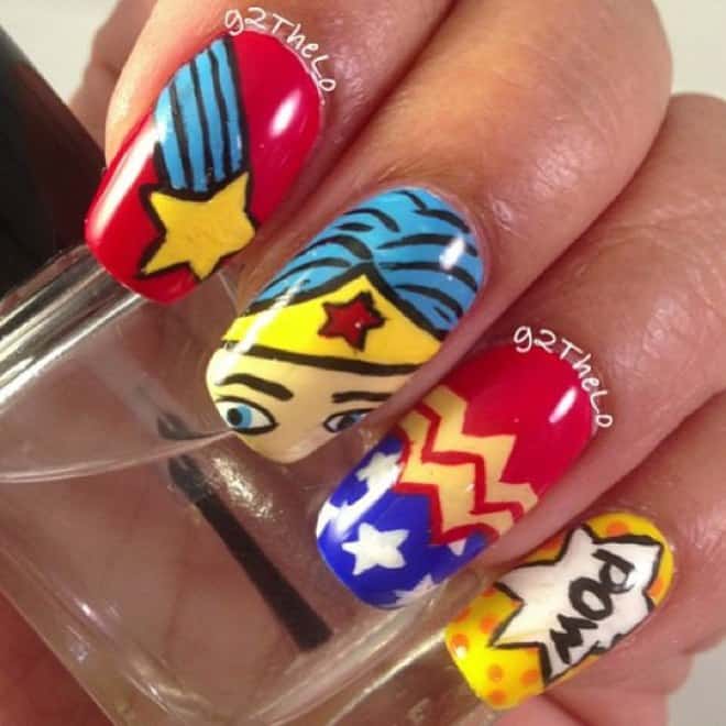 wonder women cartoon nail art