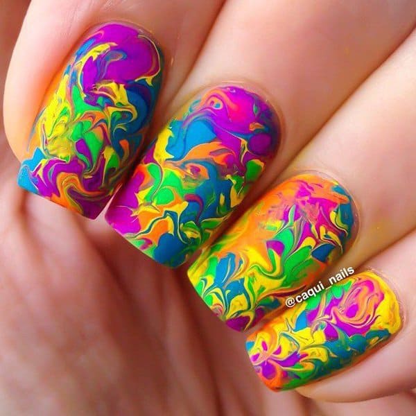 Colorful Water Marble swirl Nail Art