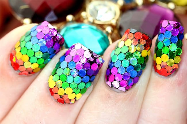 Rainbow Glitter Nail Design