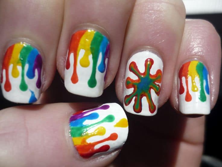 Dripping Color rainbow nail design