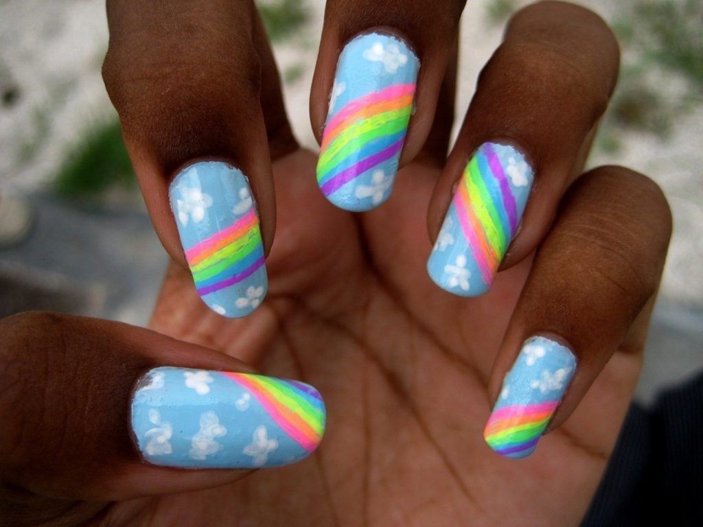 rainbow nail art for dark skin tone