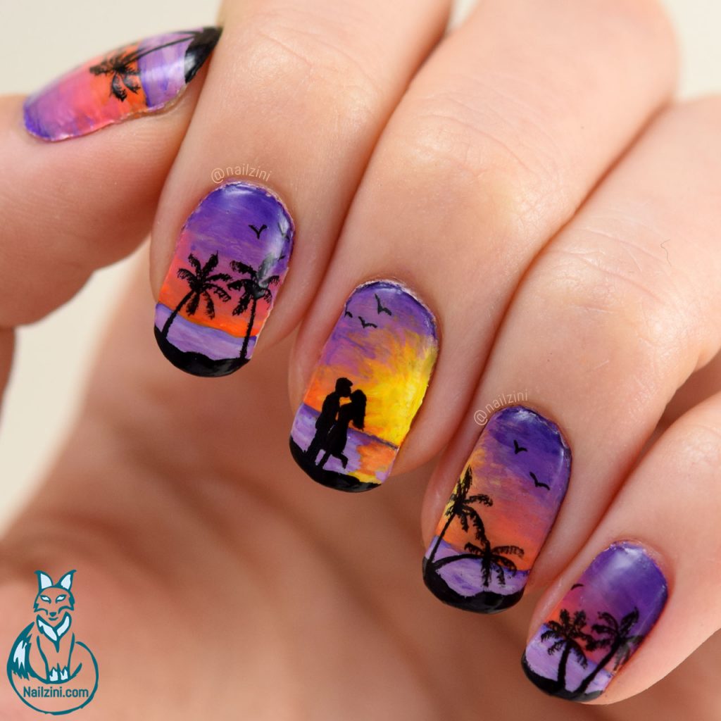 romantic beach nail design