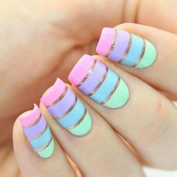 pastel color striping tape nail design